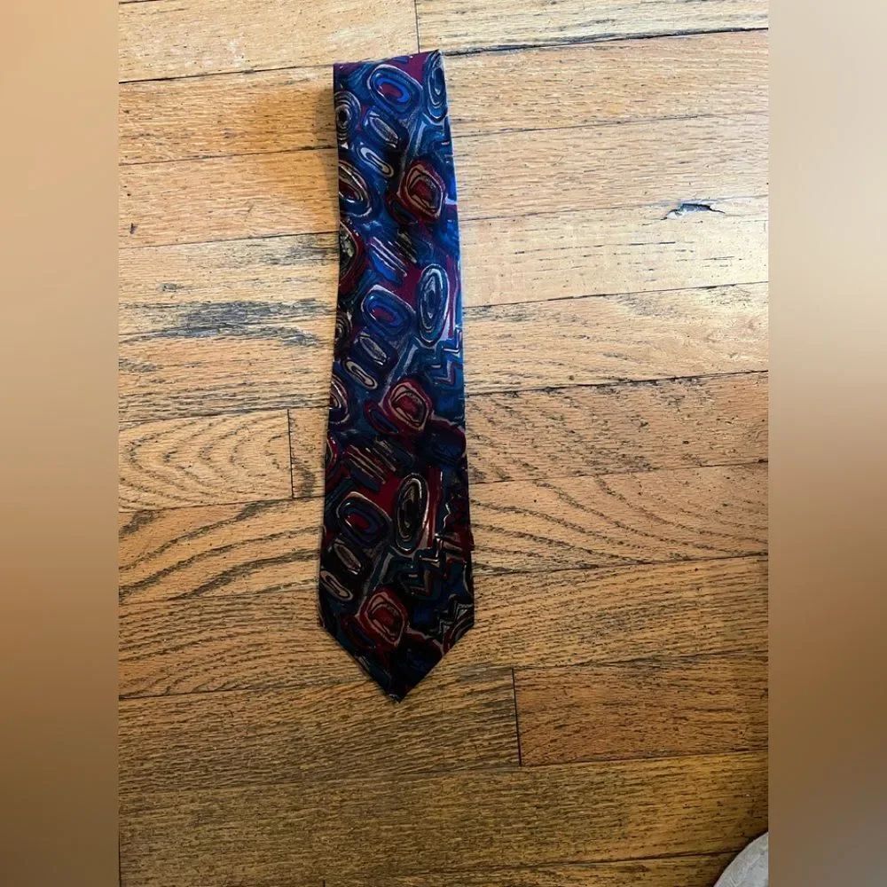 Christian Dior Men's Abstract Swirl Tie in Blue and Burgundy